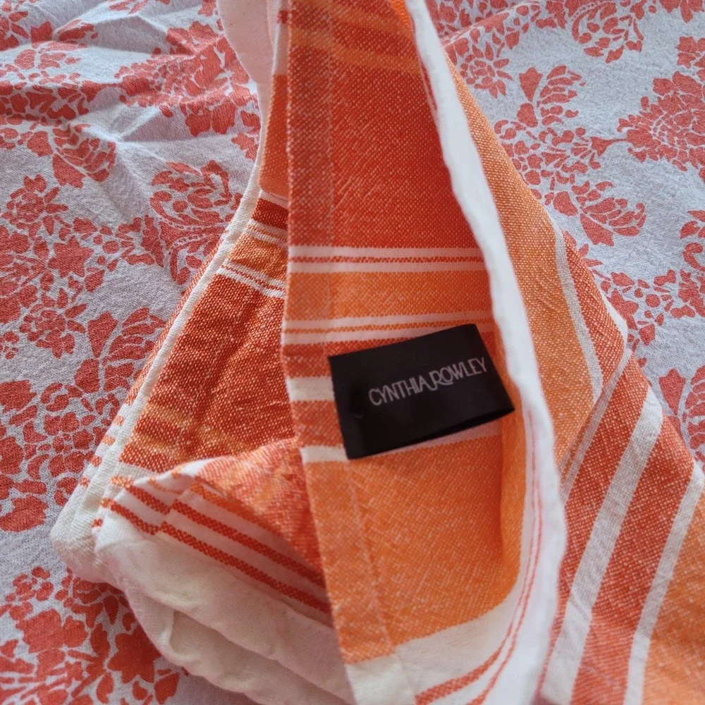 78x60 Nicole Miller Orange Floral Tablecloth 4 Cloth Striped Napkins Spring
